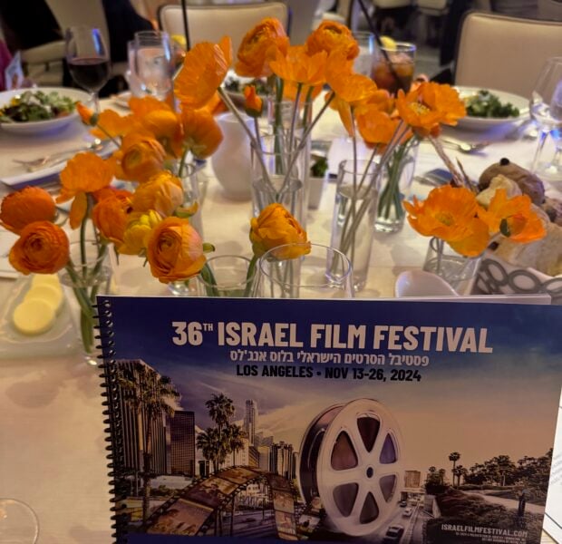 Israel Film Festival (IFF)-June 6, 2025 Prelude Luncheon 5 At the table, Californian Orange Poppy theme-courtesy Nurit Greenger